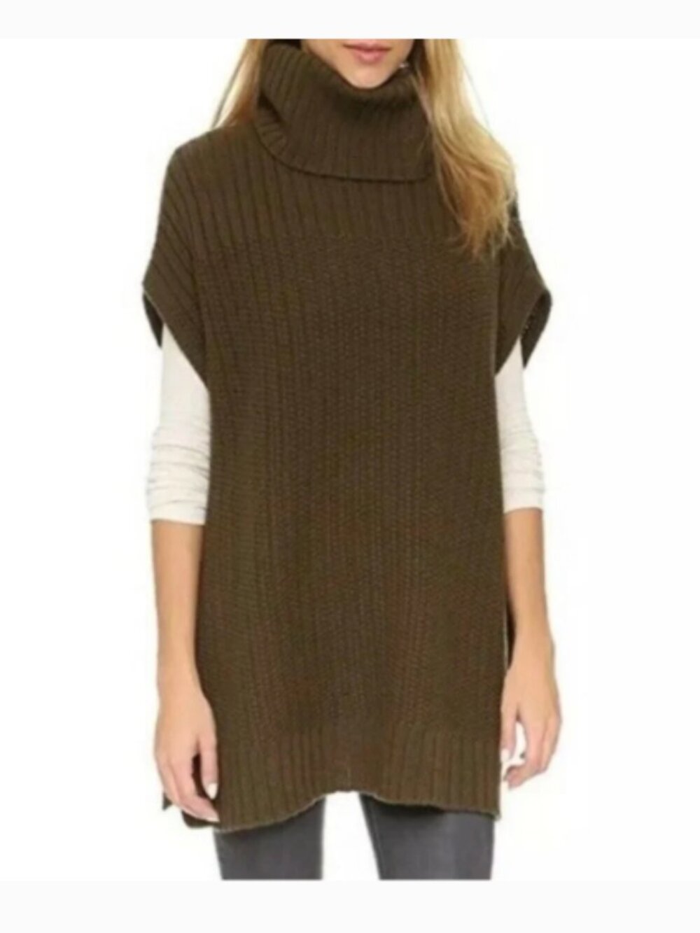 Theory Knit Wool Cashmere Boseley Fine Haven Ribbed Turtleneck Knit Sweater Vest